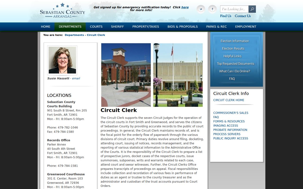 Sebastian County court docket Circuit Clerk offices