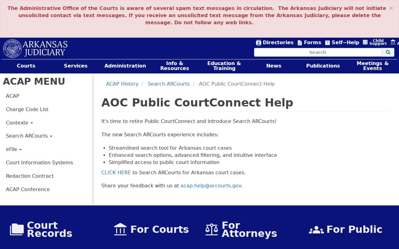 Sebastian County case search help for Search ARCourts