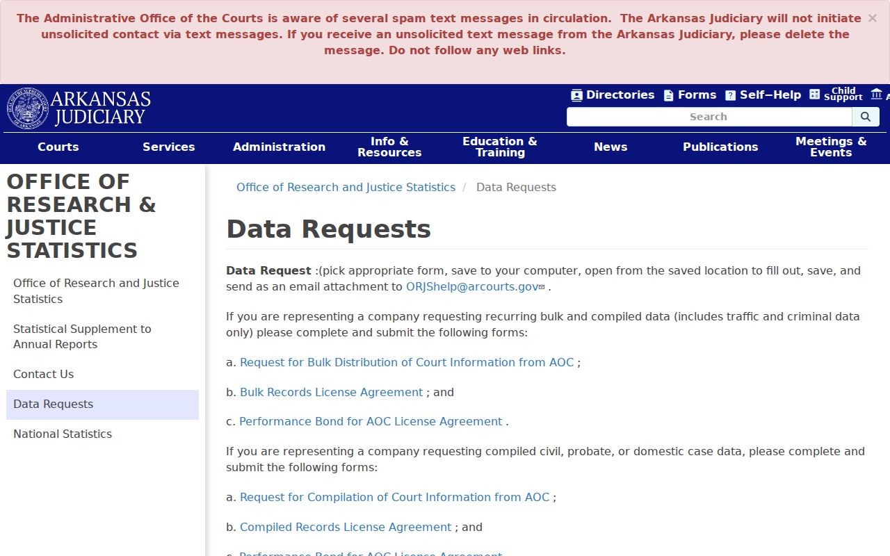 Arkansas AOC compiled court data request page