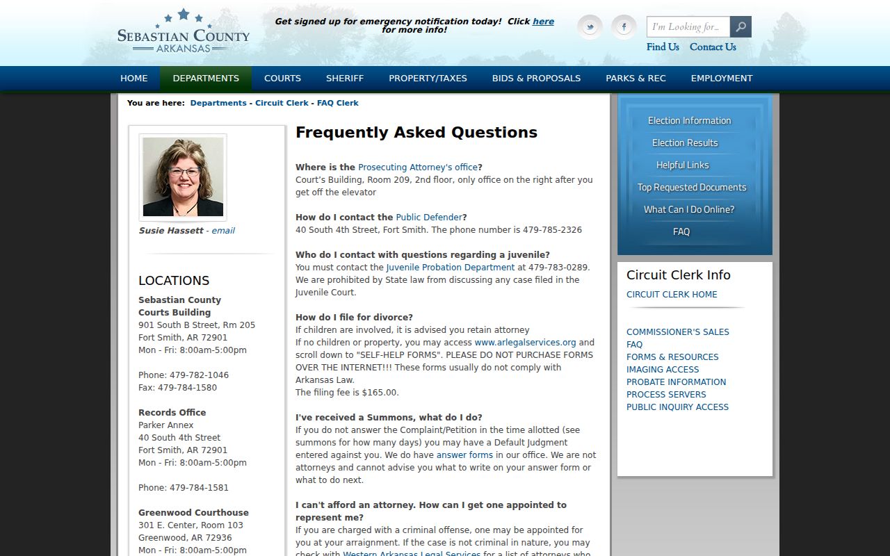 Sebastian County Circuit Clerk FAQ for court records and copies