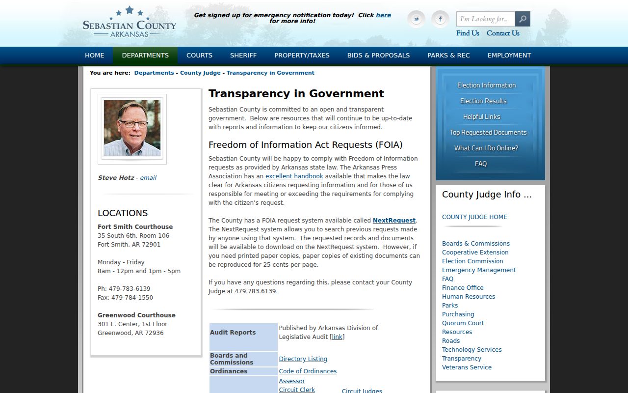 Sebastian County transparency and FOIA request page