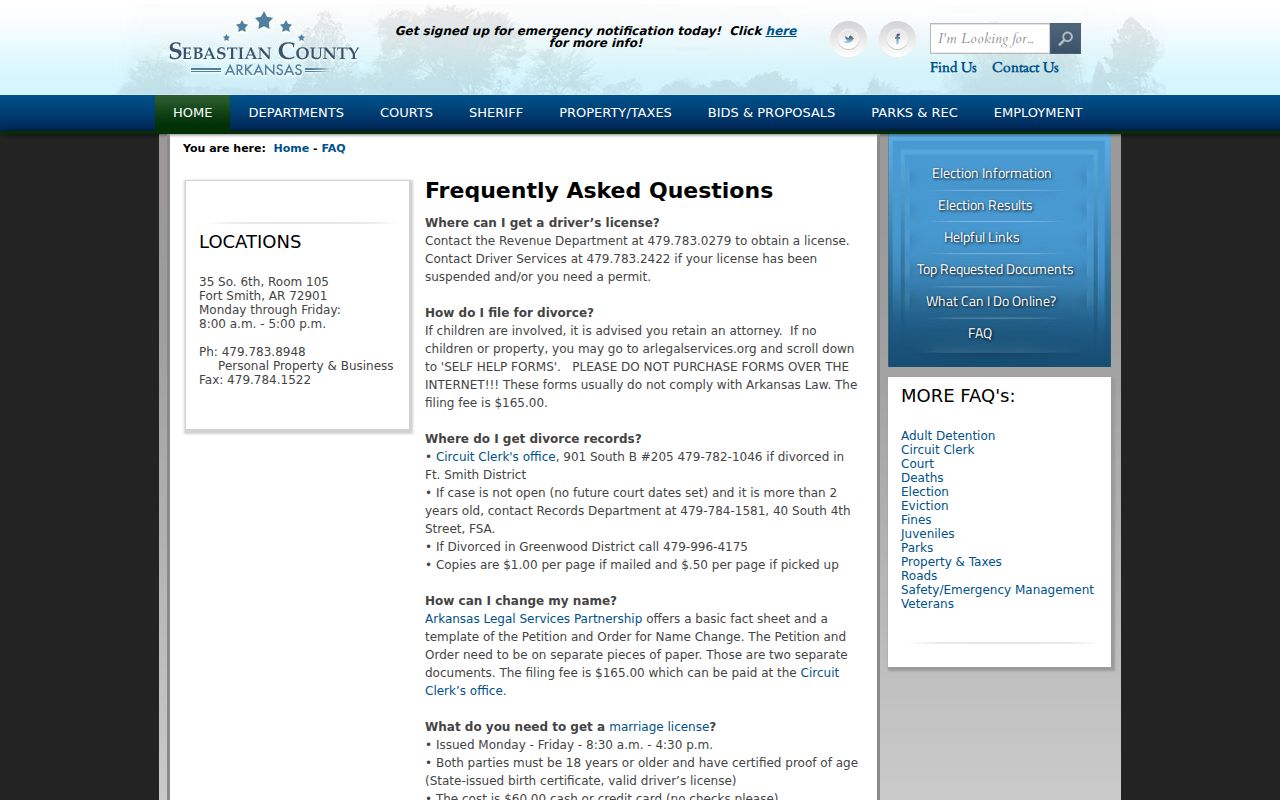 Sebastian County records FAQ with court copy guidance