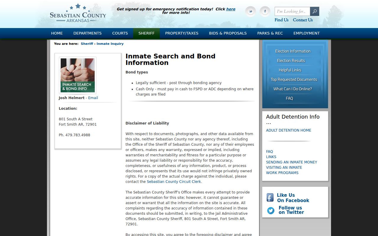 Sebastian County criminal docket and inmate inquiry distinction