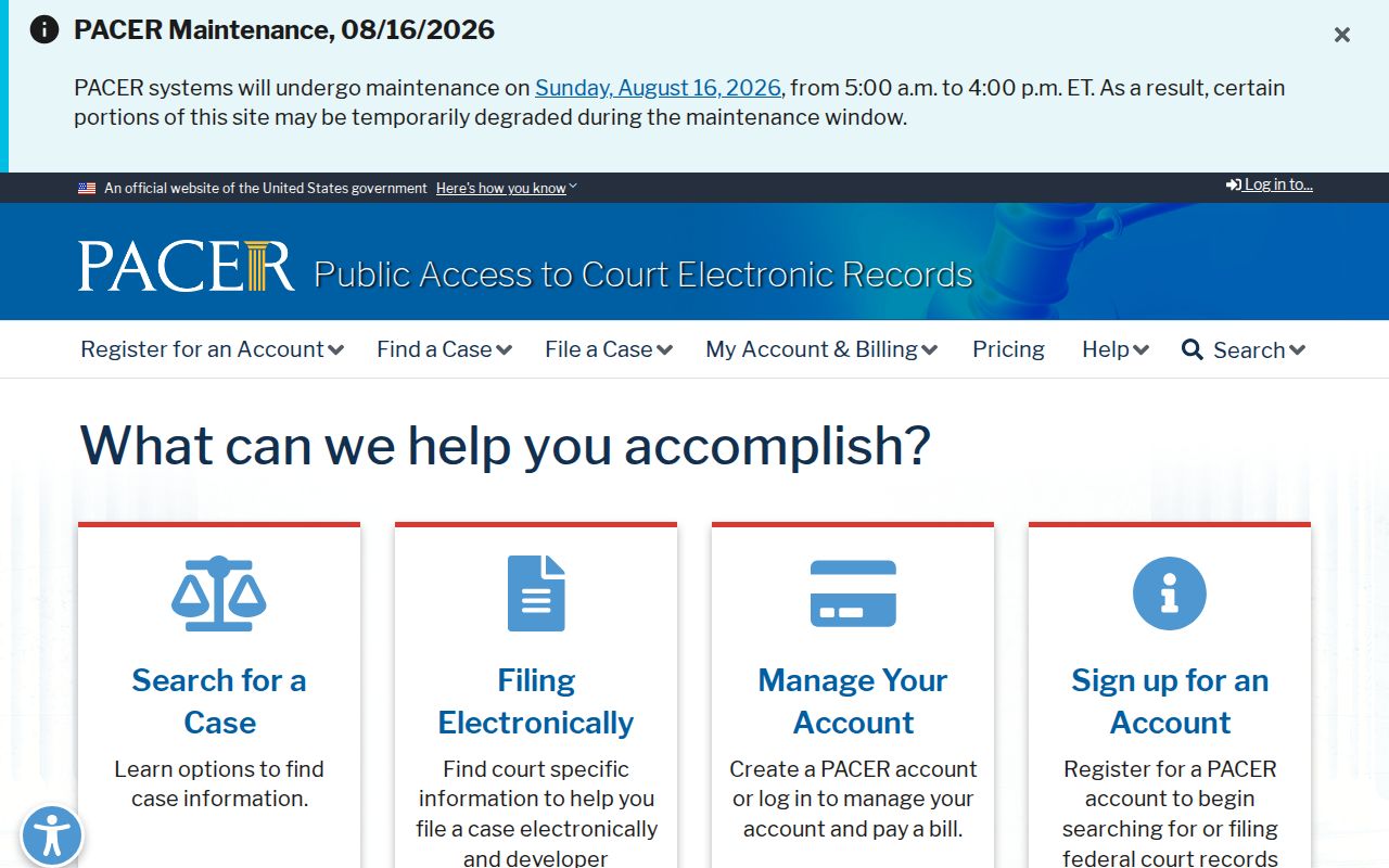 PACER access for a federal Fort Smith court docket