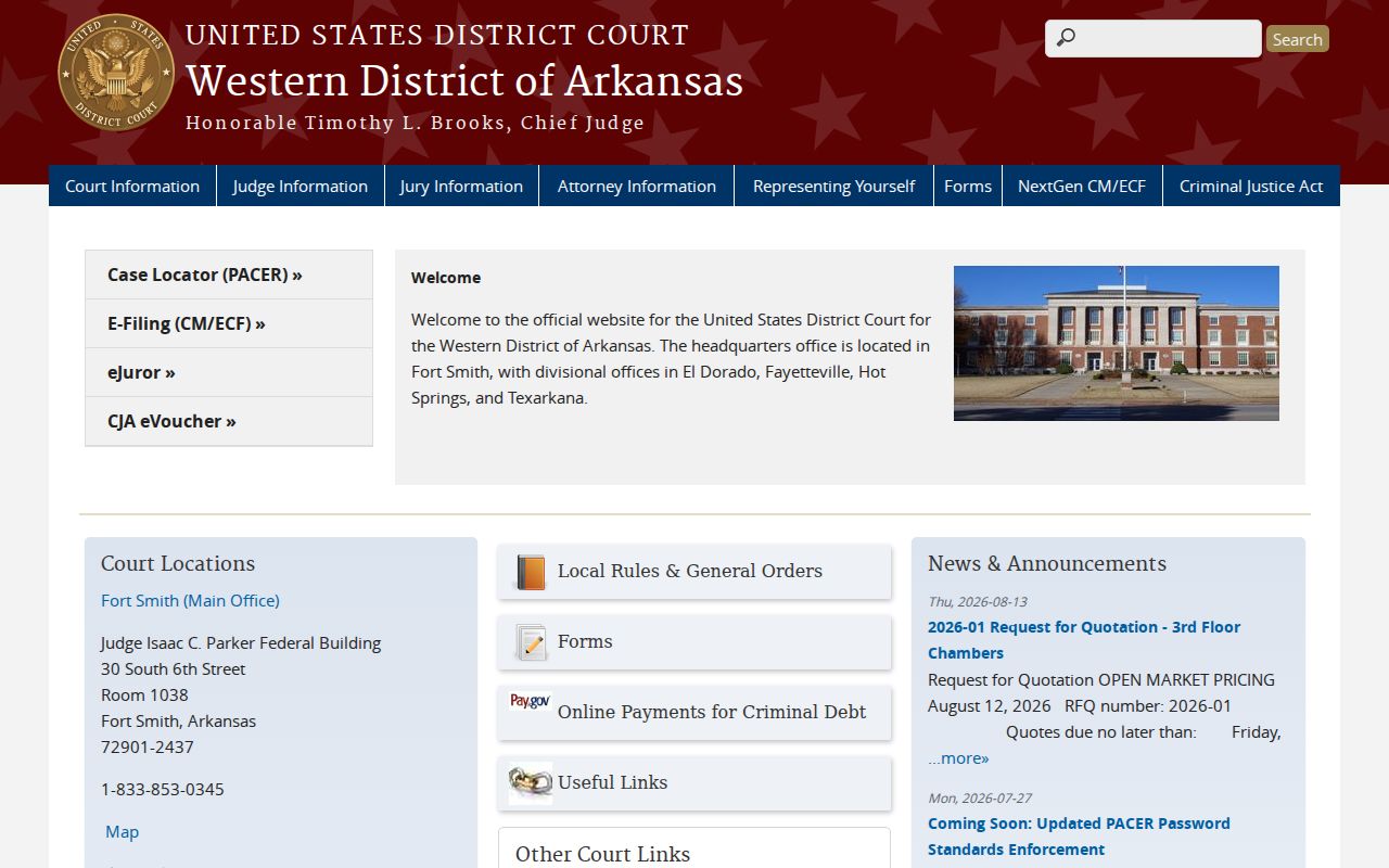 Fort Smith court docket source for the Western District of Arkansas
