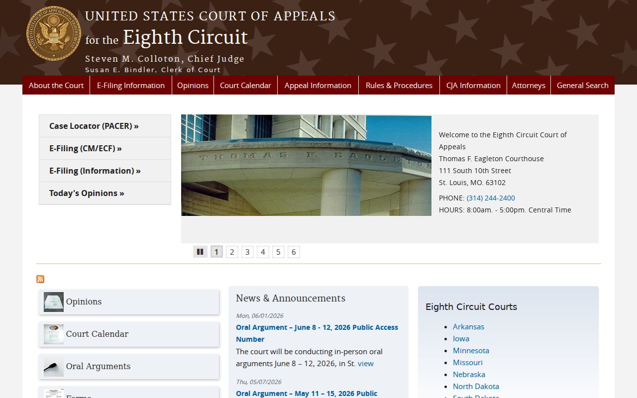 Federal Eighth Circuit source separate from Mansfield court docket records